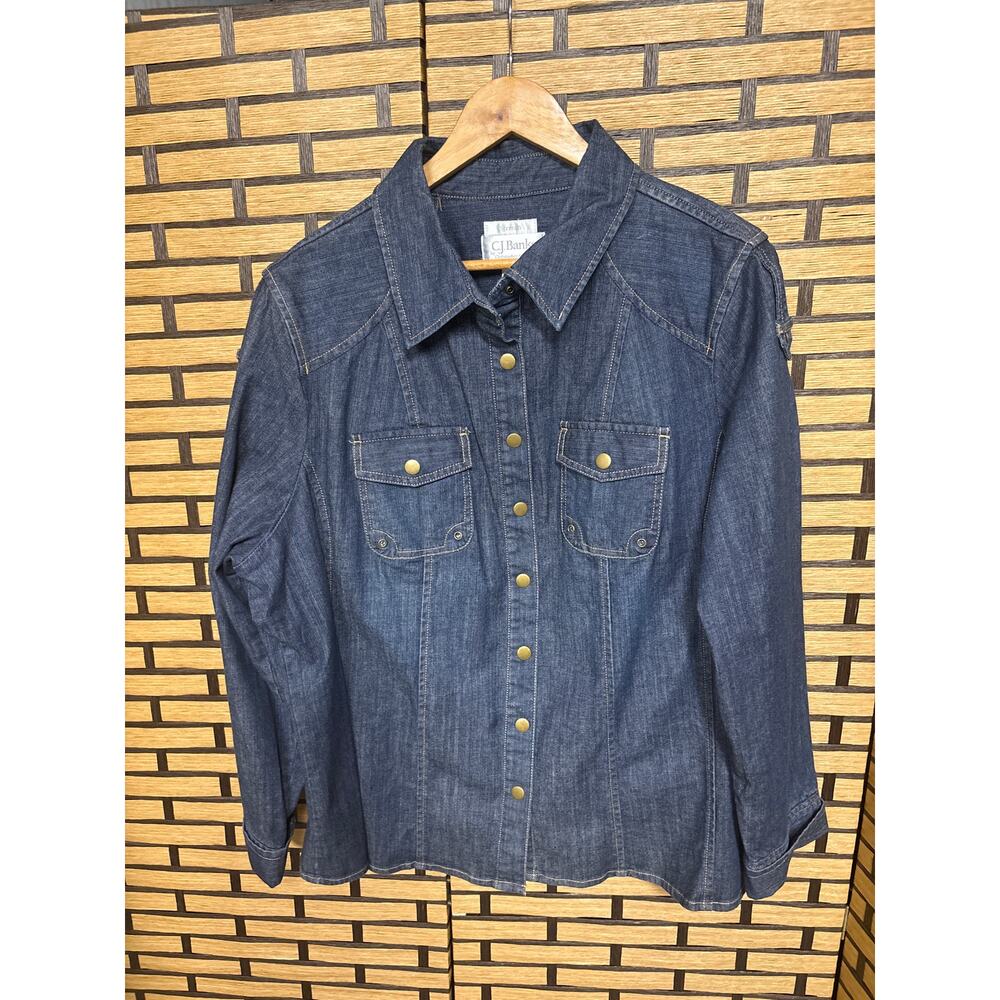 CJ Banks Strech Snap Front Denim Shacket‎ Size 2X